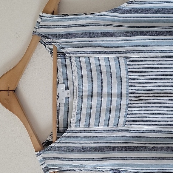 J Jill Love Linen Blue White Striped Sleeveless Shift Dress Size XL - Picture 2 of 9